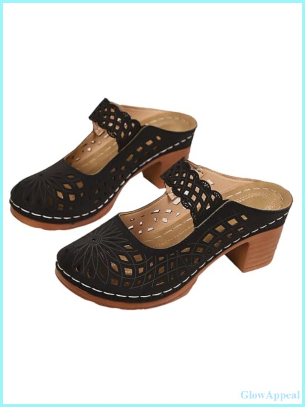 Women's Chunky Heel Mules Sandals Slip On PU Leather Block Heel Pumps